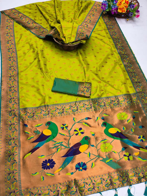 VastraLakshmi Scrumptious Parrot Paithani Silk Saree With Pleasurable Blouse Piece