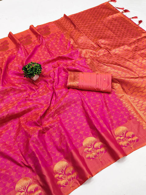 VastraLakshmi Symmetrical Dark Pink Soft Banarasi Silk Saree With Serendipity Blouse Piece