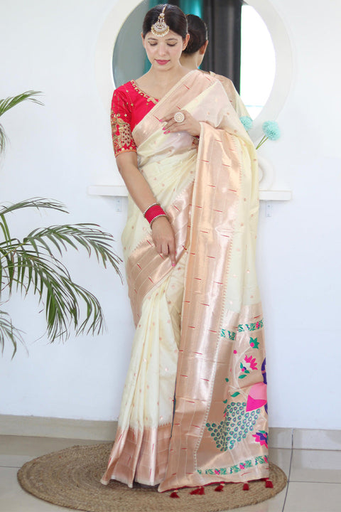 VastraLakshmi Gratifying Beige Paithani Silk Saree With Attractive Blouse Piece