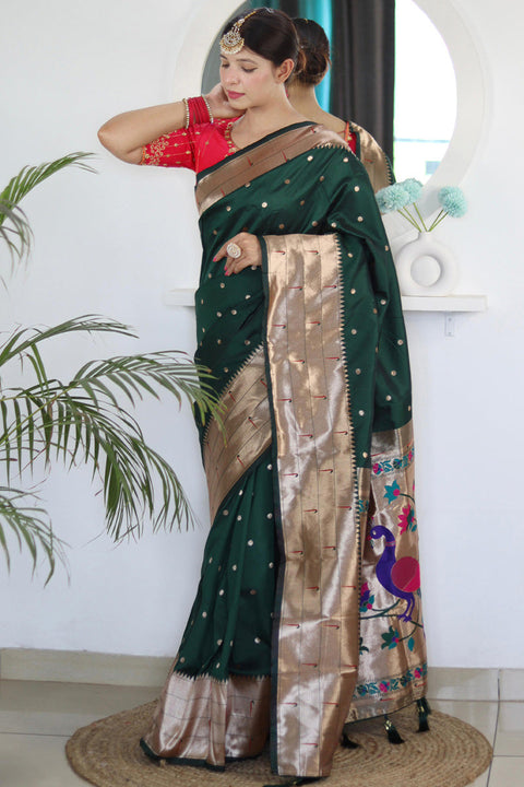 VastraLakshmi Amazing Dark Green Paithani Silk Saree With Stylish Blouse Piece