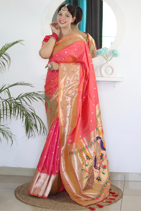 VastraLakshmi Lassitude Pink Paithani Silk Saree With Redolent Blouse Piece