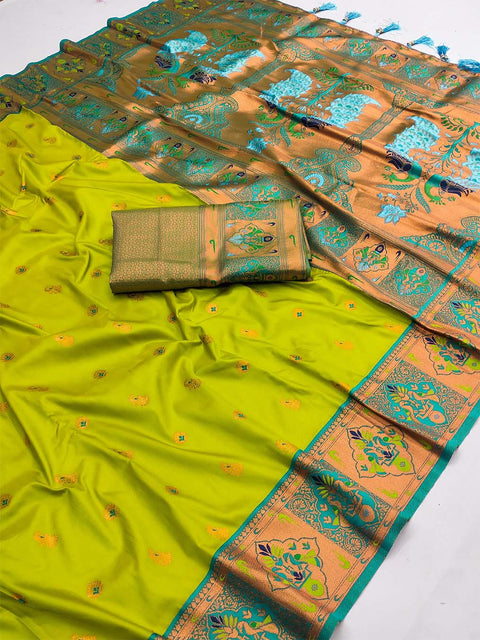 VastraLakshmi Whimsical Parrot Paithani Silk Saree With Resplendent Blouse Piece