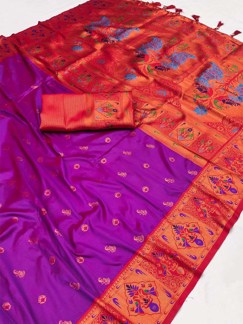 VastraLakshmi Imaginative Purple Paithani Silk Saree With Amiable Blouse Piece