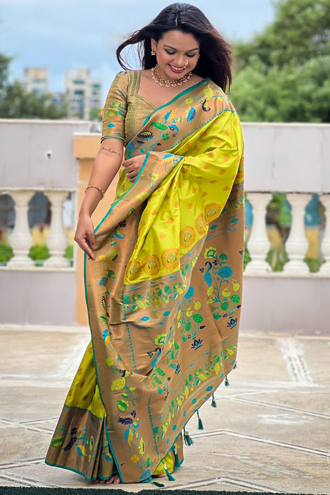 VastraLakshmi Flaunt Parrot Paithani Silk Saree With Gratifying Blouse Piece