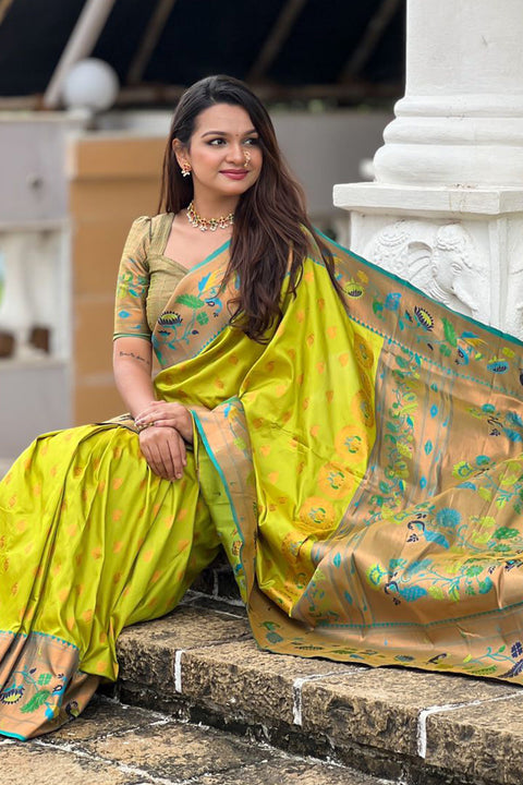 VastraLakshmi Flaunt Parrot Paithani Silk Saree With Gratifying Blouse Piece