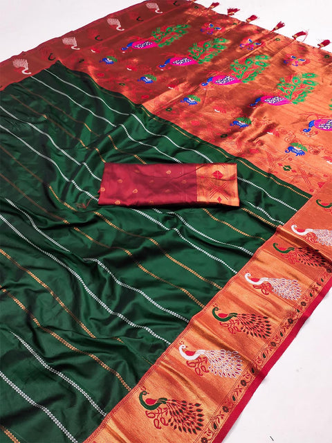 VastraLakshmi Fugacious Dark Green Paithani Silk Saree With Dalliance Blouse Piece