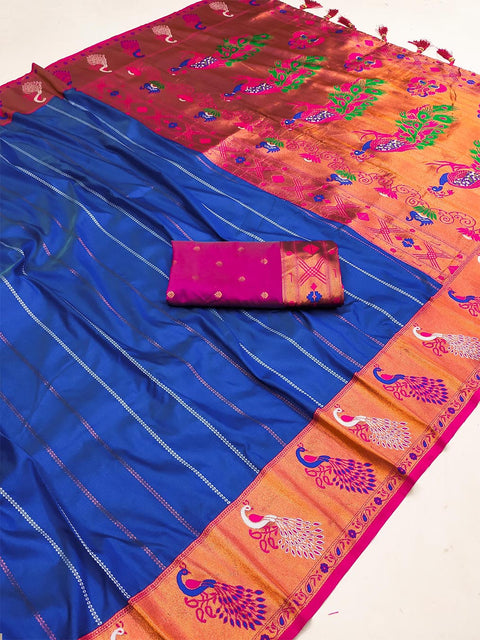 VastraLakshmi Deserving Royal Blue Paithani Silk Saree With Exceptional Blouse Piece