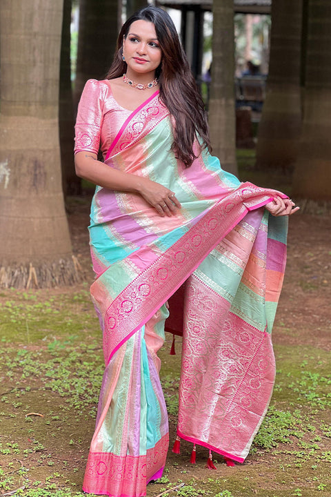 VastraLakshmi Fantabulous Multicolor Soft Banarasi Silk Saree With Sumptuous Blouse Piece