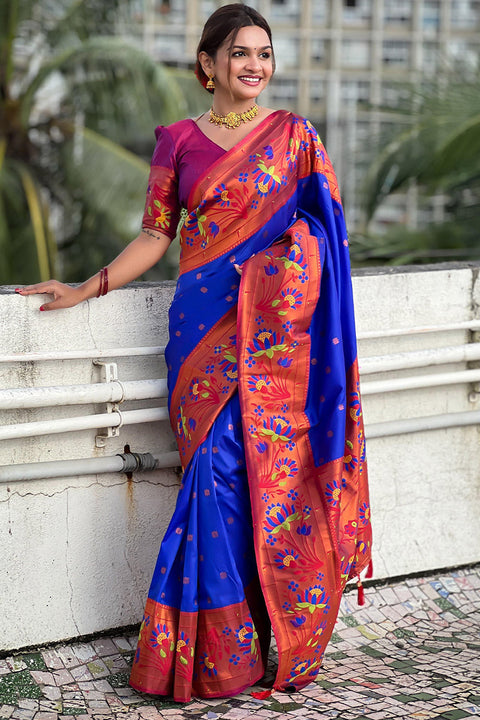 VastraLakshmi Deserving Royal Blue Paithani Silk Saree With Adorable Blouse Piece