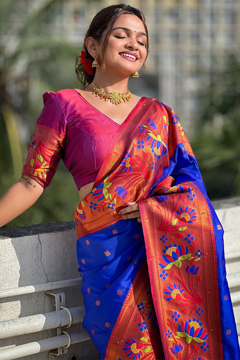 VastraLakshmi Deserving Royal Blue Paithani Silk Saree With Adorable Blouse Piece