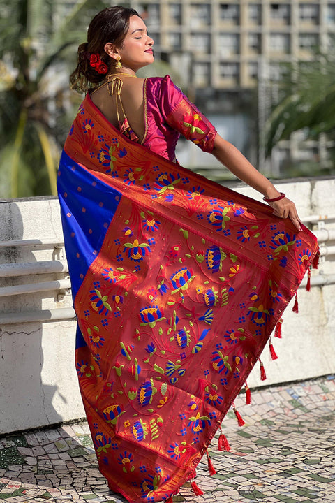 VastraLakshmi Deserving Royal Blue Paithani Silk Saree With Adorable Blouse Piece