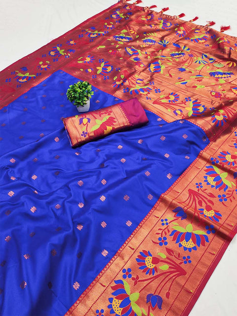 VastraLakshmi Deserving Royal Blue Paithani Silk Saree With Adorable Blouse Piece