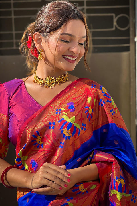 VastraLakshmi Deserving Royal Blue Paithani Silk Saree With Adorable Blouse Piece