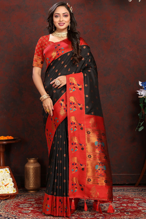 VastraLakshmi Ravishing Black Paithani Silk Saree With Intricate Blouse Piece