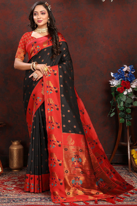 VastraLakshmi Ravishing Black Paithani Silk Saree With Intricate Blouse Piece