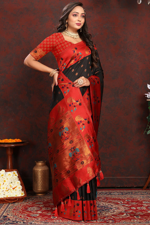 VastraLakshmi Ravishing Black Paithani Silk Saree With Intricate Blouse Piece