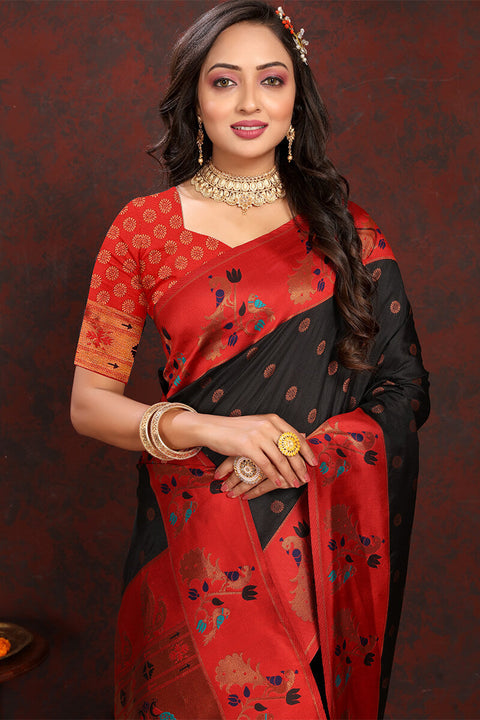 VastraLakshmi Ravishing Black Paithani Silk Saree With Intricate Blouse Piece