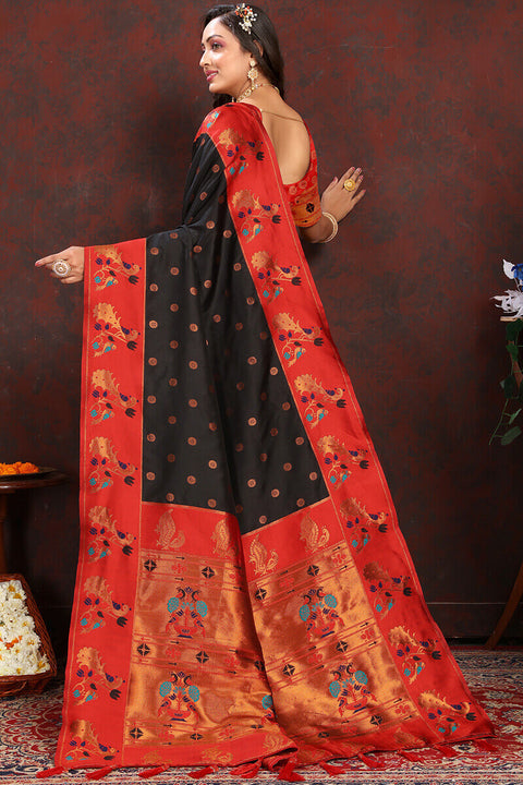 VastraLakshmi Ravishing Black Paithani Silk Saree With Intricate Blouse Piece