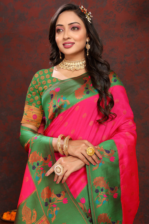 VastraLakshmi Arresting Dark Pink Paithani Silk Saree With Opulent Blouse Piece