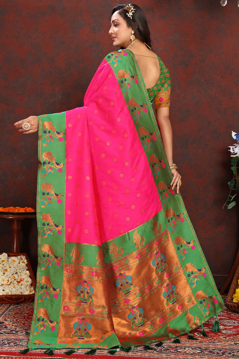 VastraLakshmi Arresting Dark Pink Paithani Silk Saree With Opulent Blouse Piece