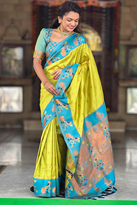 VastraLakshmi Opulent Parrot Paithani Silk Saree With Delightful Blouse Piece