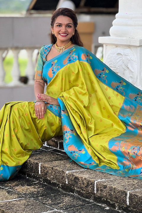 VastraLakshmi Opulent Parrot Paithani Silk Saree With Delightful Blouse Piece