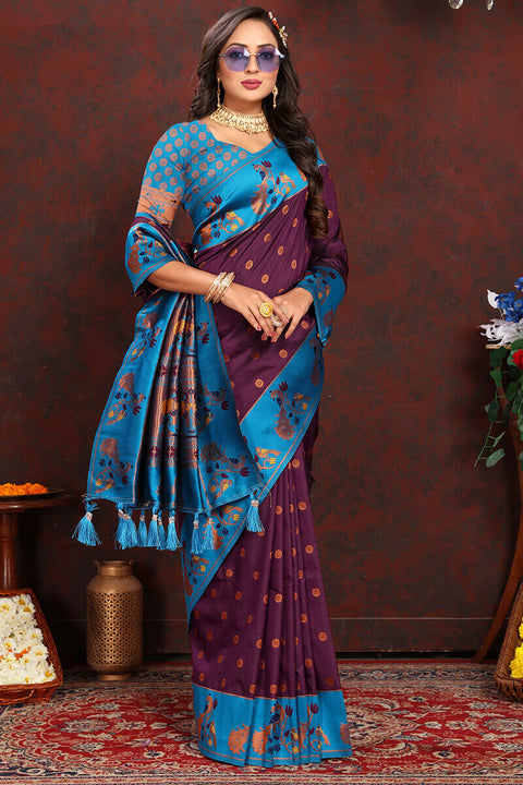 VastraLakshmi Extraordinary Wine Paithani Silk Saree With Gratifying Blouse Piece