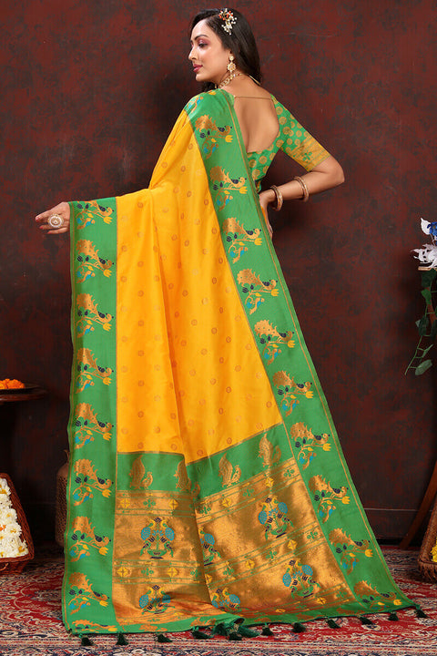 VastraLakshmi Desiring Yellow Paithani Silk Saree With Ravishing Blouse Piece