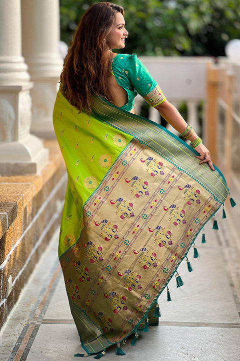 VastraLakshmi Appealing Parrot Paithani Silk Saree With Ravishing Blouse Piece