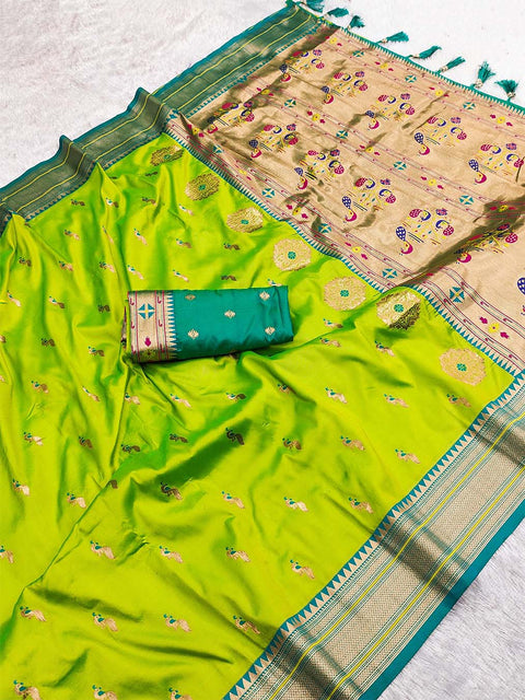 VastraLakshmi Appealing Parrot Paithani Silk Saree With Ravishing Blouse Piece