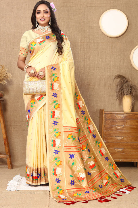 VastraLakshmi Wonderful Beige Paithani Silk Saree With Classy Blouse Piece