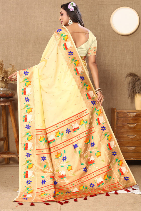 VastraLakshmi Wonderful Beige Paithani Silk Saree With Classy Blouse Piece