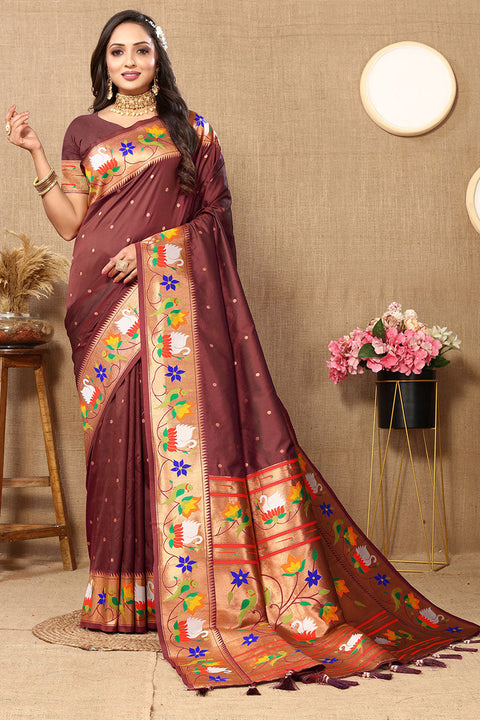 VastraLakshmi Beautiful Brown Paithani Silk Saree With Appealing Blouse Piece