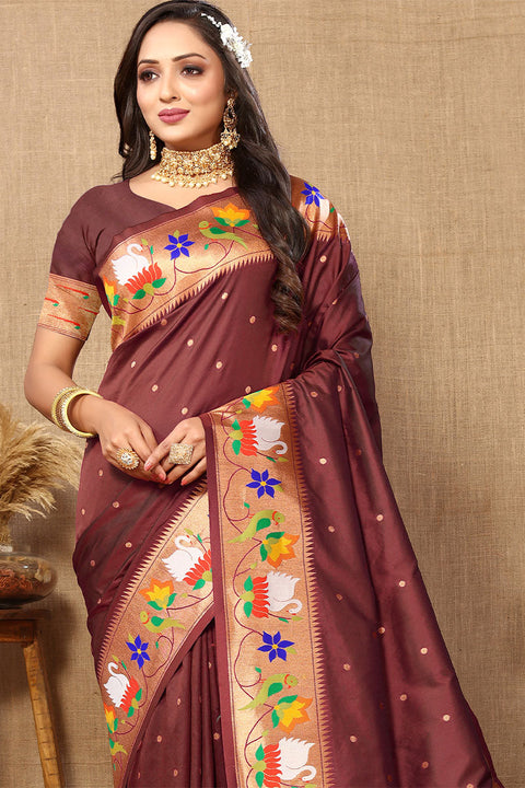 VastraLakshmi Beautiful Brown Paithani Silk Saree With Appealing Blouse Piece