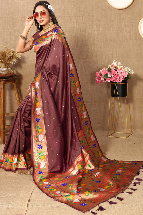 VastraLakshmi Beautiful Brown Paithani Silk Saree With Appealing Blouse Piece