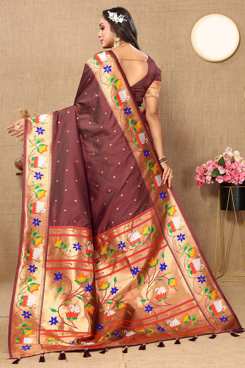 VastraLakshmi Beautiful Brown Paithani Silk Saree With Appealing Blouse Piece