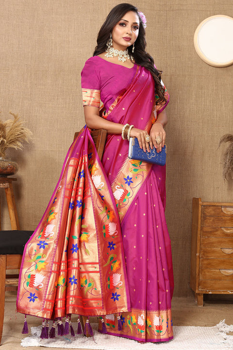 VastraLakshmi Fairytale Dark Pink Paithani Silk Saree With Beauteous Blouse Piece