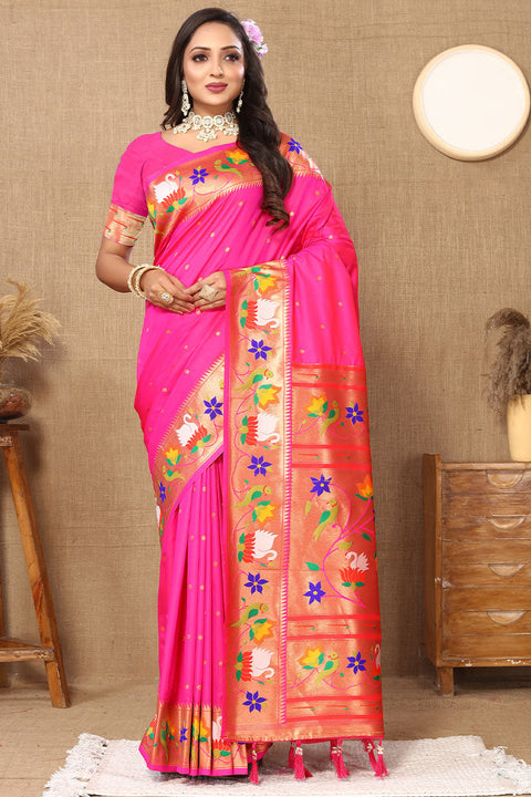 VastraLakshmi Elision Magenta Paithani Silk Saree With Lissome Blouse Piece