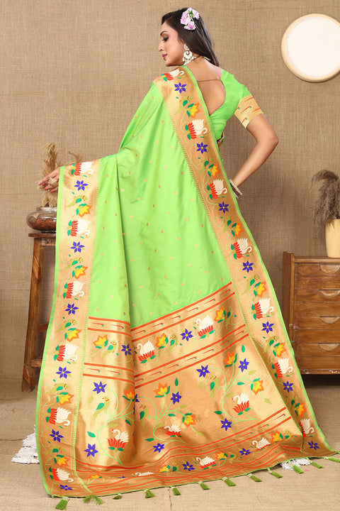 VastraLakshmi Scrumptious Parrot Paithani Silk Saree With Snappy Blouse Piece