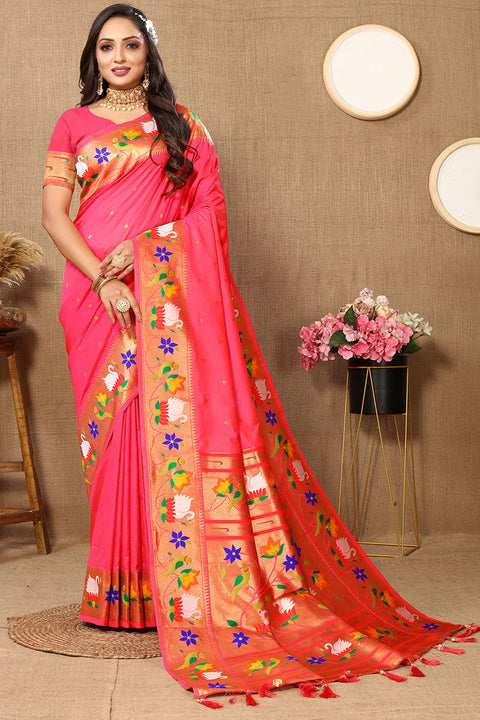 VastraLakshmi Winsome Pink Paithani Silk Saree With Piquant Blouse Piece