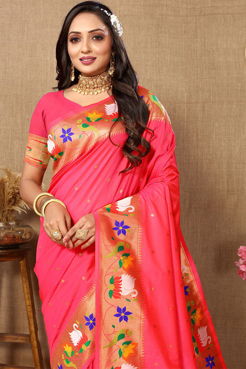 VastraLakshmi Winsome Pink Paithani Silk Saree With Piquant Blouse Piece