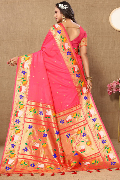 VastraLakshmi Winsome Pink Paithani Silk Saree With Piquant Blouse Piece