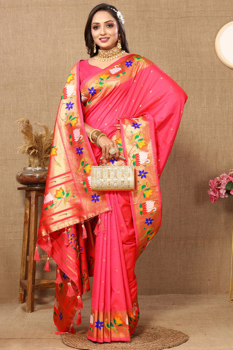 VastraLakshmi Winsome Pink Paithani Silk Saree With Piquant Blouse Piece