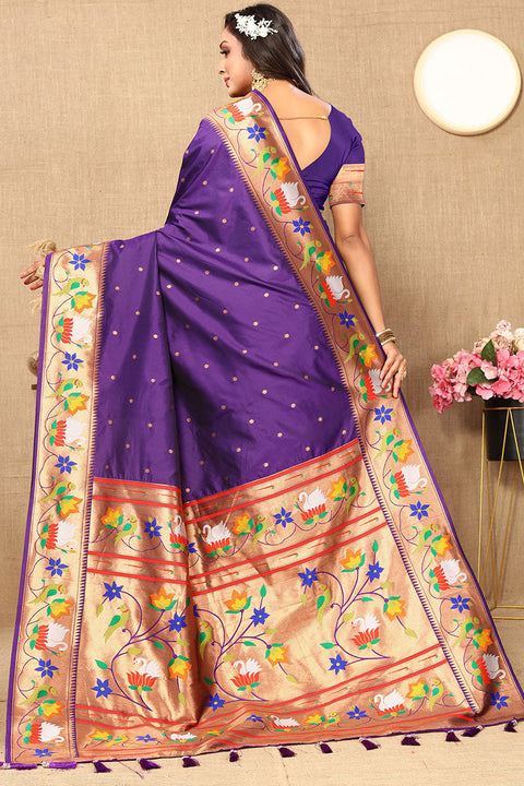 VastraLakshmi Proficient Royal Purple Paithani Silk Saree With Enchanting Blouse Piece