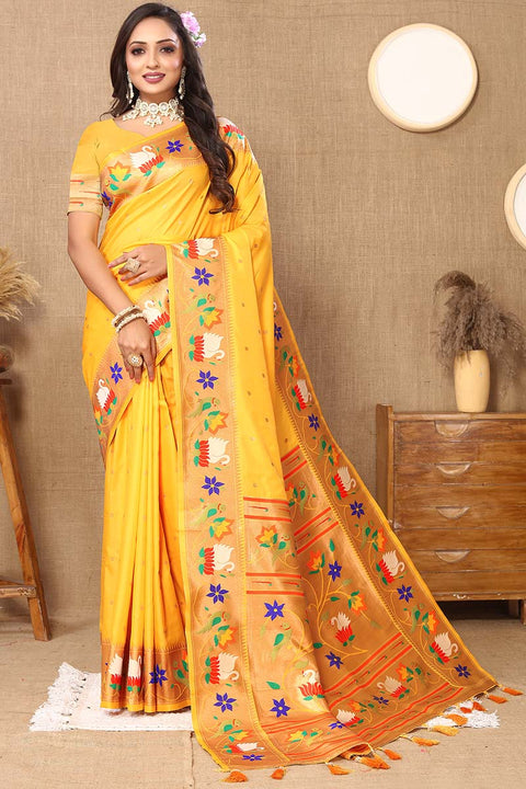 VastraLakshmi Denouement Yellow Paithani Silk Saree With Quintessential Blouse Piece