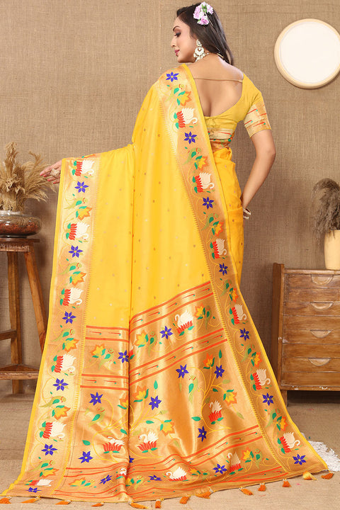 VastraLakshmi Denouement Yellow Paithani Silk Saree With Quintessential Blouse Piece