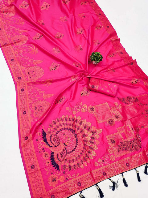 VastraLakshmi Comely Dark Pink Paithani Silk Saree With Demesne Blouse Piece