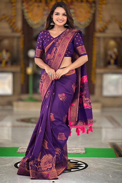 VastraLakshmi Hypnotic Purple Paithani Silk Saree With Intricate Blouse Piece