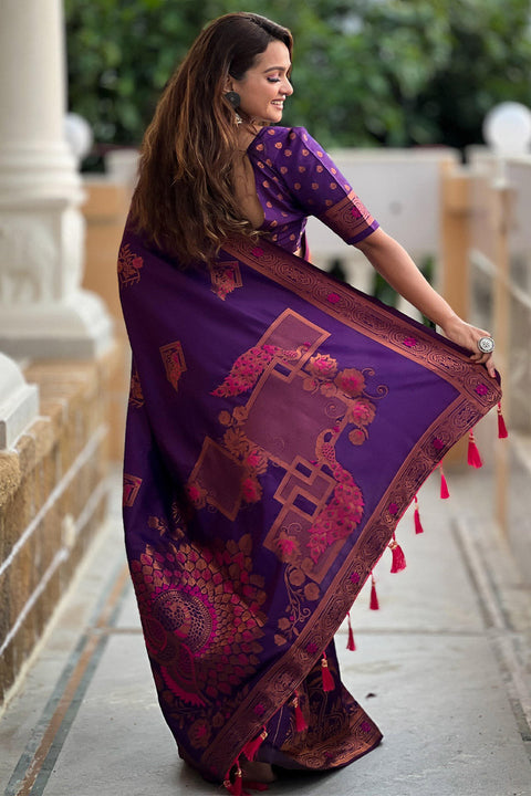 VastraLakshmi Hypnotic Purple Paithani Silk Saree With Intricate Blouse Piece