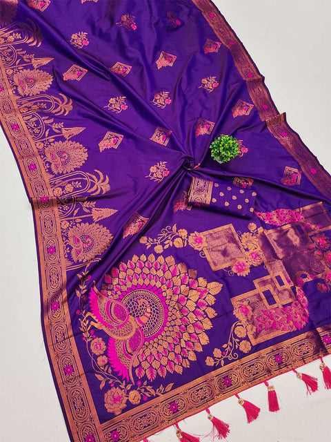 VastraLakshmi Hypnotic Purple Paithani Silk Saree With Intricate Blouse Piece